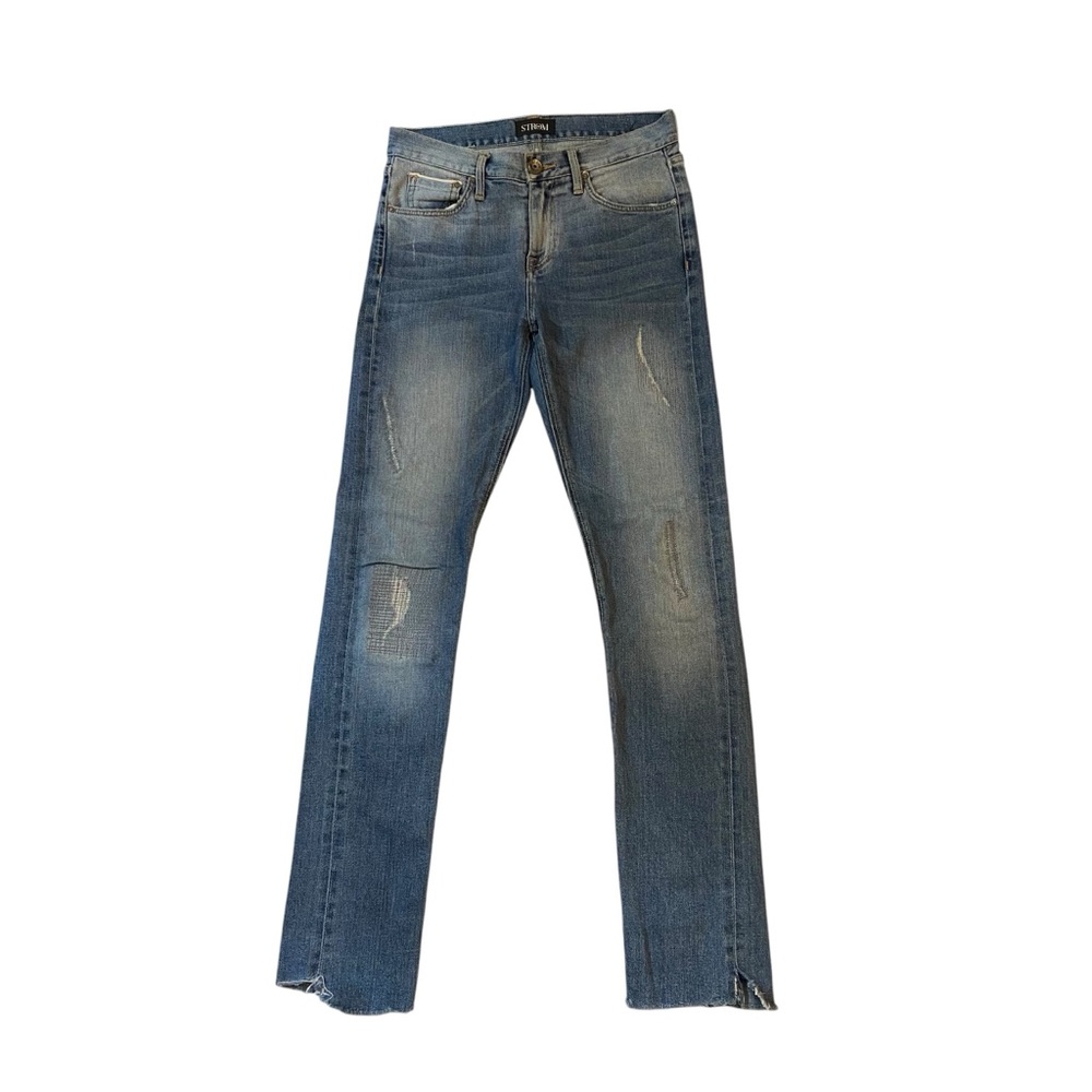 STROM Nio Selvedge High Rise Skinny Jeans Distressed Stitched Blue Womens 25